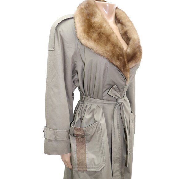 TIMELESS Vintage Classic Belted Trench Coat with Fur Collar M-L - Picture 3 of 8